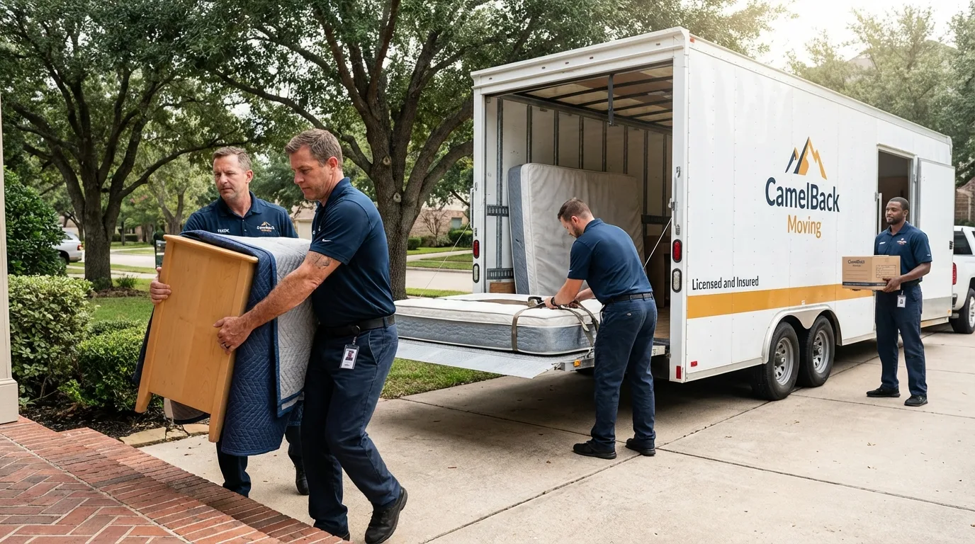 Crew loading residential truck for cross-state move from Carson City, MI
