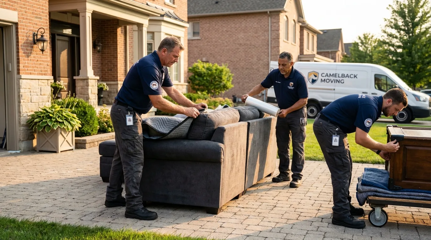 Large estate moving crew wrapping furniture in Carson City, MI